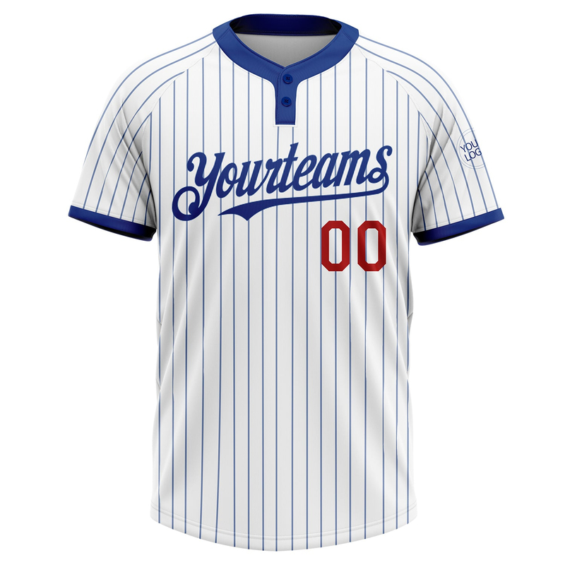 Custom White Royal Pinstripe Red Two-Button Unisex Softball Jersey