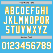 Custom Sky Blue Gold Pinstripe White Two-Button Unisex Softball Jersey