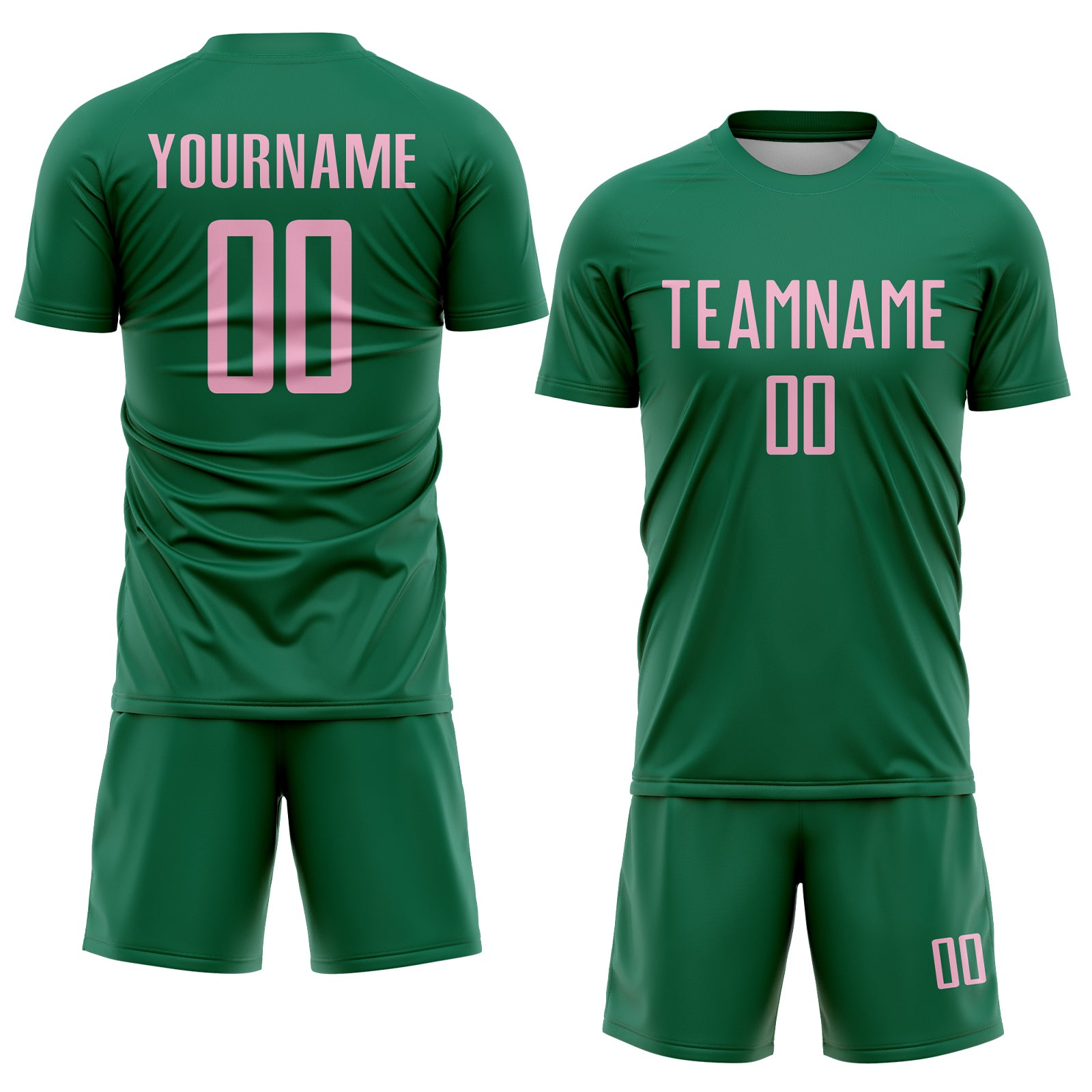 Custom Kelly Green Light Pink Sublimation Soccer Uniform Jersey