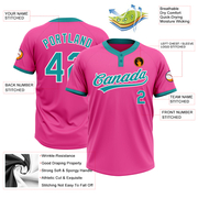 Custom Pink Teal-White Two-Button Unisex Softball Jersey