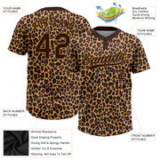 Custom Brown Brown-Old Gold 3D Pattern Leopard Two-Button Unisex Softball Jersey