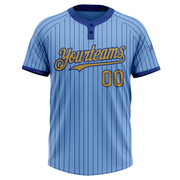 Custom Light Blue Royal Pinstripe Old Gold Two-Button Unisex Softball Jersey