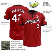 Custom Red Black Pinstripe White Two-Button Unisex Softball Jersey