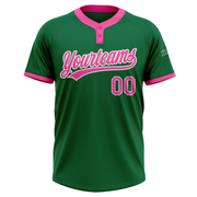 Custom Kelly Green Pink-White Two-Button Unisex Softball Jersey