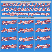 Custom Electric Blue Red Pinstripe White Two-Button Unisex Softball Jersey