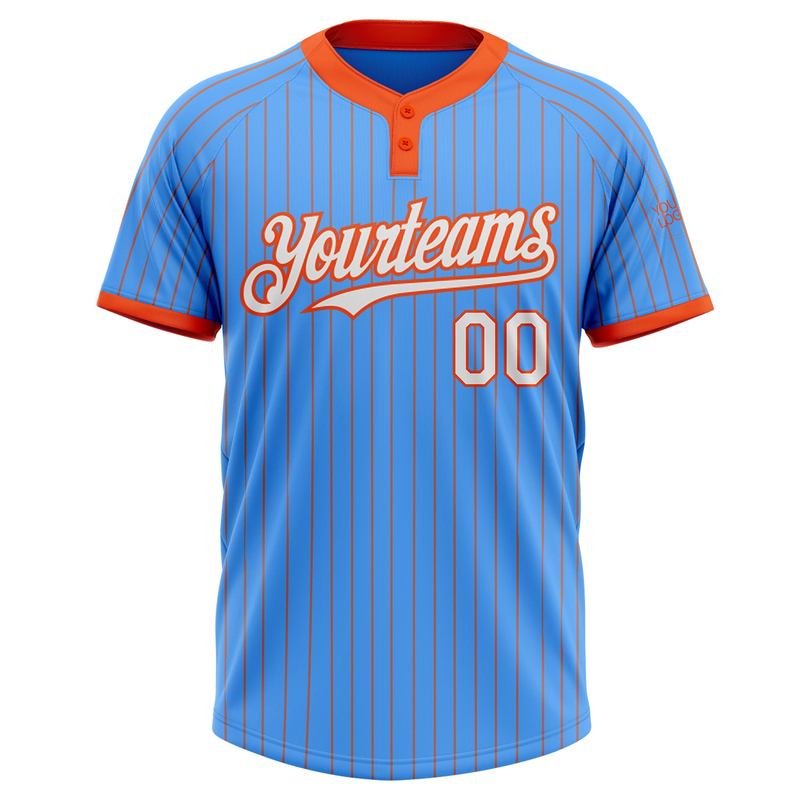 Custom Electric Blue Orange Pinstripe White Two-Button Unisex Softball Jersey