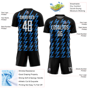 Custom Black White-Powder Blue Zigzag Shape Sublimation Soccer Uniform Jersey