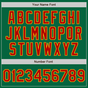 Custom Kelly Green Gold Pinstripe Red Two-Button Unisex Softball Jersey