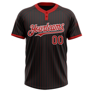 Custom Black Red Pinstripe White Two-Button Unisex Softball Jersey