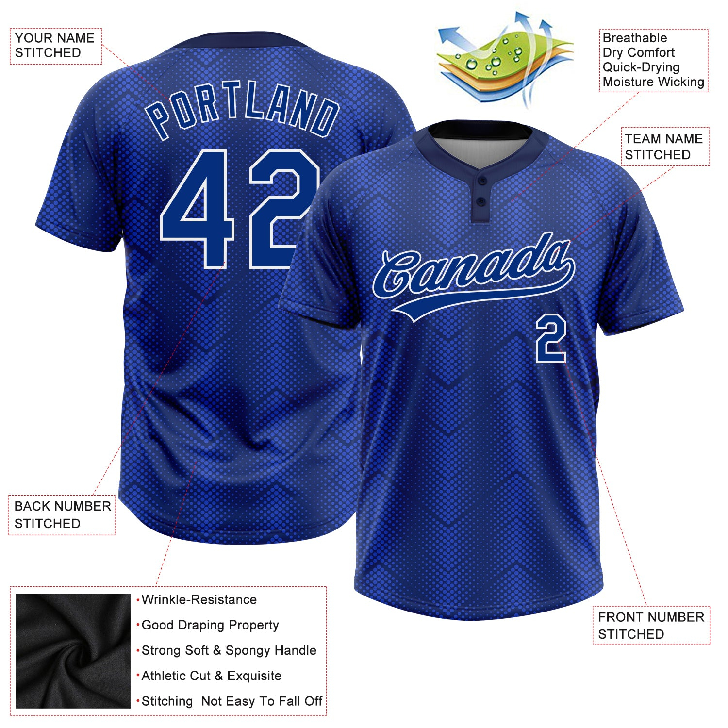 Custom Royal Royal-Navy 3D Pattern Two-Button Unisex Softball Jersey
