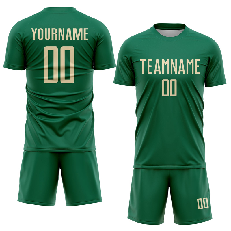 Custom Kelly Green Cream Sublimation Soccer Uniform Jersey