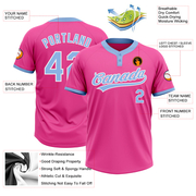Custom Pink Light Blue-White Two-Button Unisex Softball Jersey