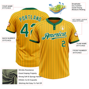 Custom Gold Kelly Green Pinstripe White Two-Button Unisex Softball Jersey