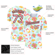 Custom White Medium Pink-Black 3D Pattern Design Tropical Hawaii Flamingo Performance T-Shirt