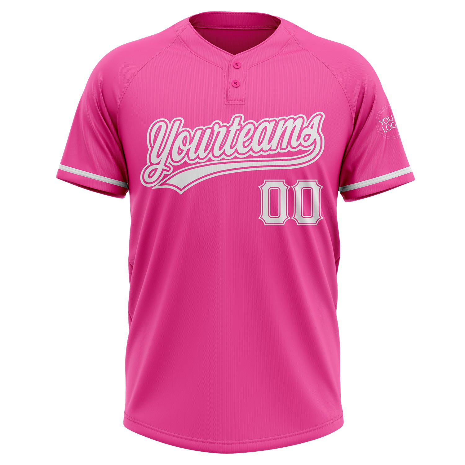 Custom Pink White Two-Button Unisex Softball Jersey