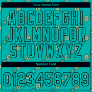 Custom Aqua Black 3D Pattern Design Dollar Sign Money Theme Performance T-Shirt