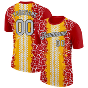 Custom Red Light Gray Gold-Black 3D Esports Performance T-Shirt