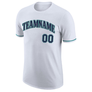 Custom White Navy-Aqua Performance T-Shirt