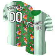 Custom White Grass Green-Black 3D Tropical Hawaii Leaves And Animal Parrot Performance T-Shirt