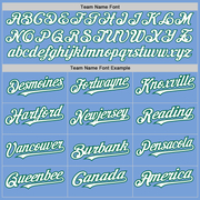 Custom Light Blue Kelly Green Pinstripe White Two-Button Unisex Softball Jersey