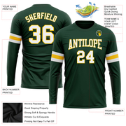 Custom Green White-Gold Long Sleeve Performance T-Shirt