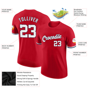 Custom Red White-Navy Performance T-Shirt