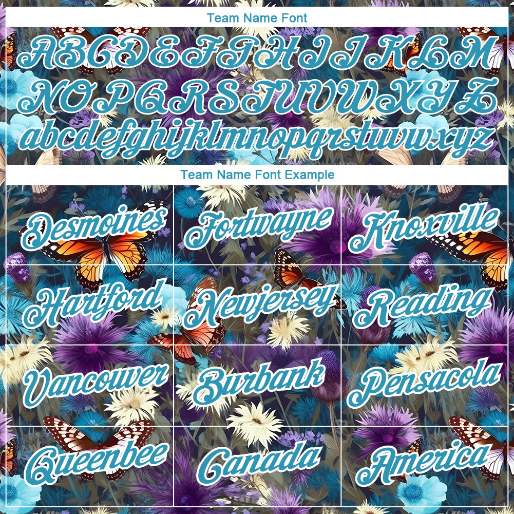 Custom Panther Blue Purple-White 3D Pattern Design Flower With Butterfly Performance T-Shirt