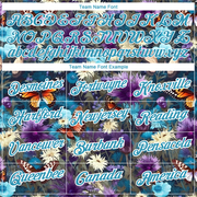 Custom Panther Blue Purple-White 3D Pattern Design Flower With Butterfly Performance T-Shirt