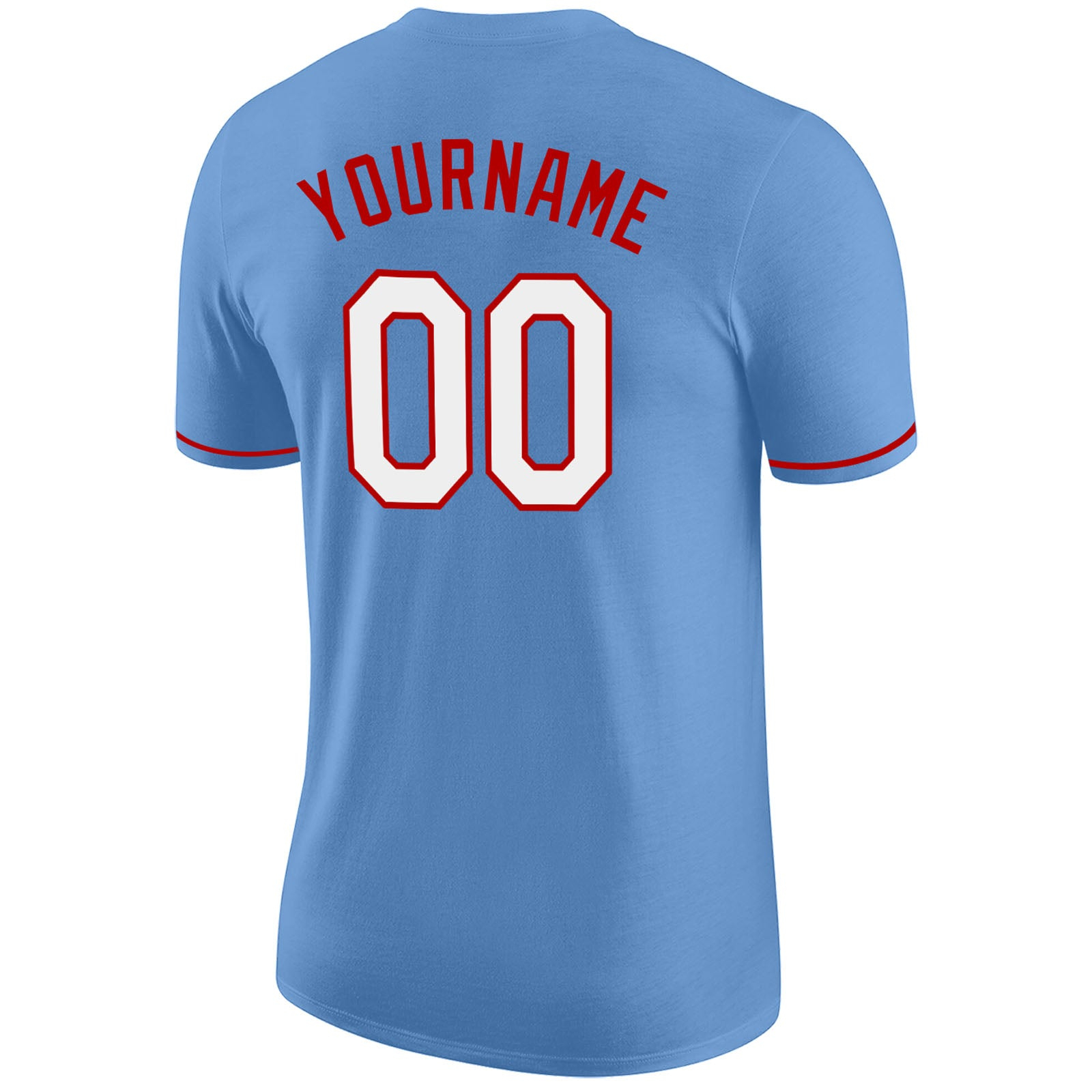 Custom Light Blue White-Red Performance T-Shirt
