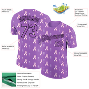 Custom Medium Purple Black 3D Pink Ribbon Breast Cancer Performance T-Shirt