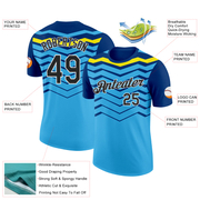 Custom Sky Blue Black US Navy Blue-Light Yellow 3D Esports Performance T-Shirt
