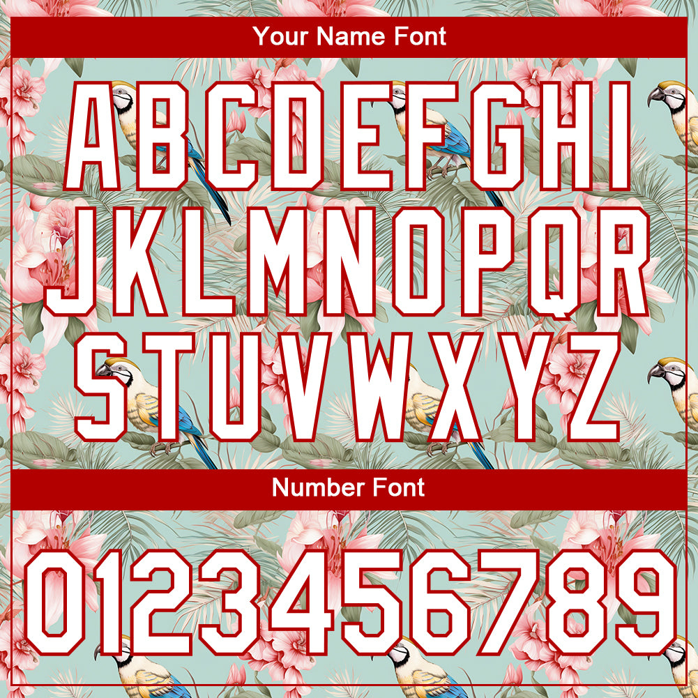 Custom Teal White-Red 3D Pattern Design Tropical Hawaii Flower With Bird Performance T-Shirt