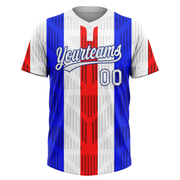 Custom Red White-Royal 3D Pattern Two-Button Unisex Softball Jersey