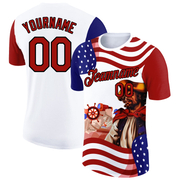 Custom White Red-Black 3D Pattern Design Sailing Ship Wheel Columbus Day American Flag Performance T-Shirt