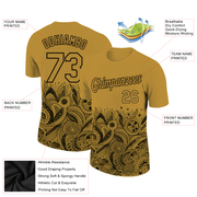 Custom Old Gold Black 3D Pattern Floral Design Performance T-Shirt