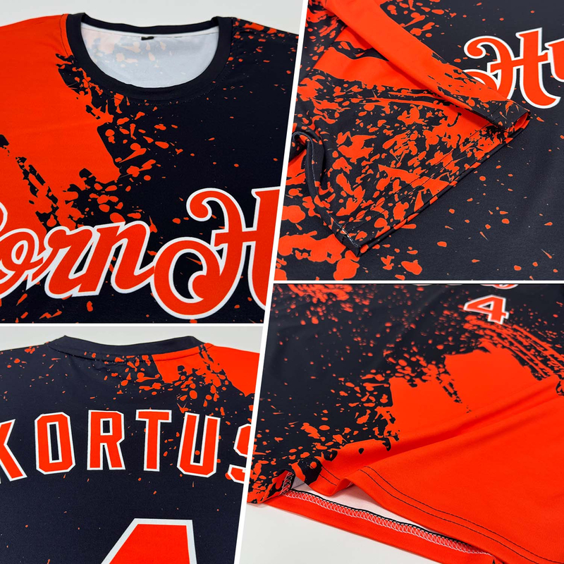 Custom Orange Black-White 3D Pattern Design Abstract Brush Stroke Performance T-Shirt