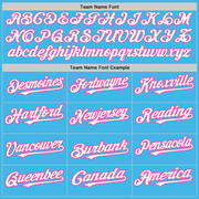 Custom Sky Blue Pink Pinstripe White Two-Button Unisex Softball Jersey