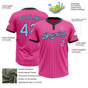 Custom Pink Black Pinstripe Light Blue Two-Button Unisex Softball Jersey