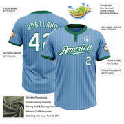 Custom Light Blue Kelly Green Pinstripe White Two-Button Unisex Softball Jersey
