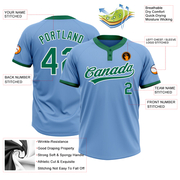 Custom Light Blue Kelly Green-White Two-Button Unisex Softball Jersey