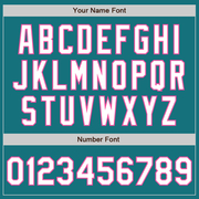 Custom Teal Pink Pinstripe White Two-Button Unisex Softball Jersey