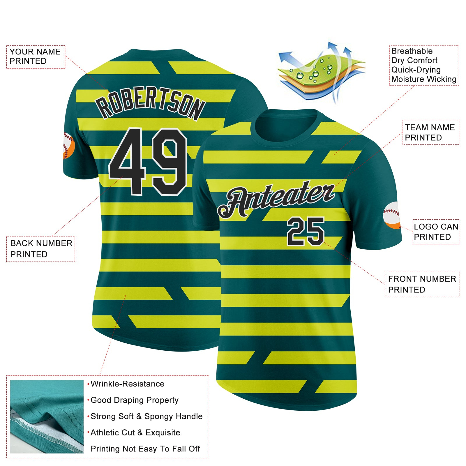 Custom Midnight Green Black-Neon Yellow 3D Esports Performance T-Shirt