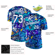 Custom Graffiti Pattern White-Royal 3D Performance T-Shirt
