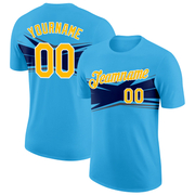 Custom Sky Blue Gold Navy-Gray 3D Esports Performance T-Shirt
