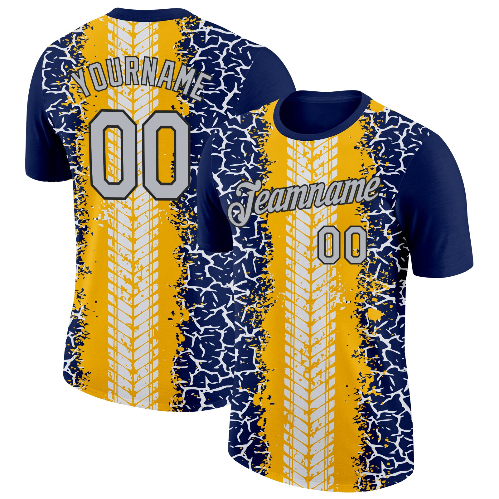 Custom Navy Light Gray Gold-Black 3D Esports Performance T-Shirt