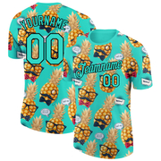 Custom Aqua Black 3D Pattern Design Hawaii Style Pineapple Performance T-Shirt
