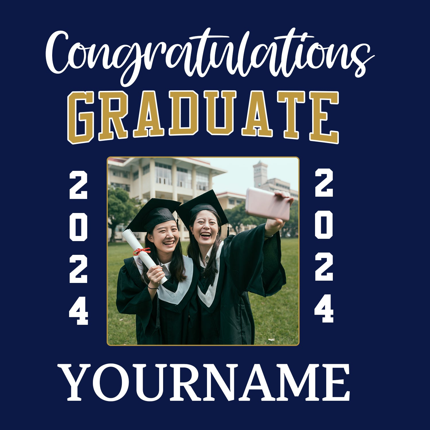 Custom Navy White 3D Graduation Performance T-Shirt