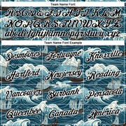 Custom Teal Black-White 3D Pattern Design Sailing Ship Columbus Day Performance T-Shirt