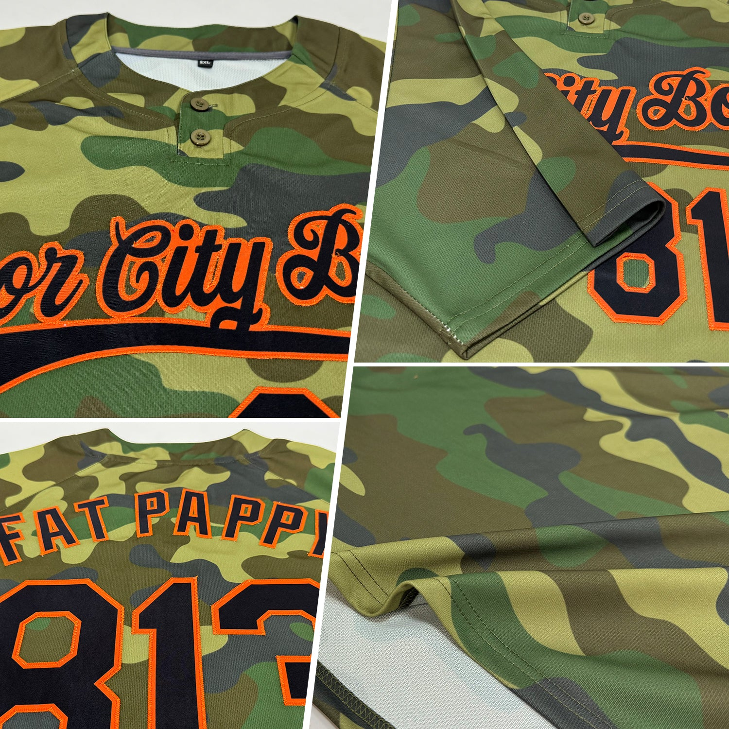 Custom Camo Black-Orange Salute To Service Two-Button Unisex Softball Jersey