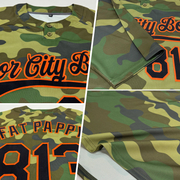 Custom Camo Black-Orange Salute To Service Two-Button Unisex Softball Jersey